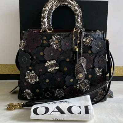 COACH 1941 BLACK MULTI EXOTIC SNAKESKIN TEA ROSE ROGUE 30 58964