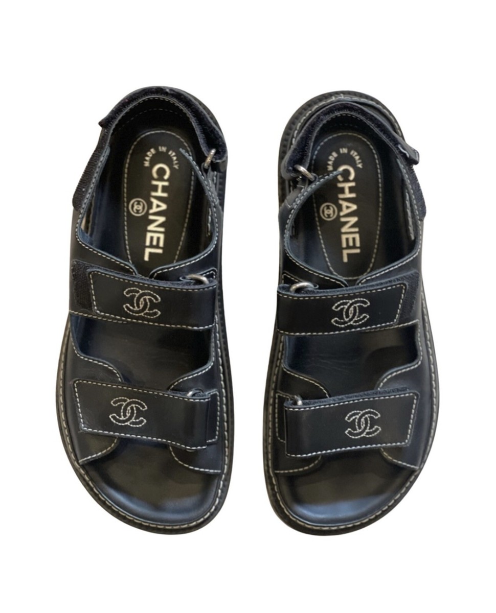 Chanel Vintage Dad Sandals Black Leather IT36 | eBay