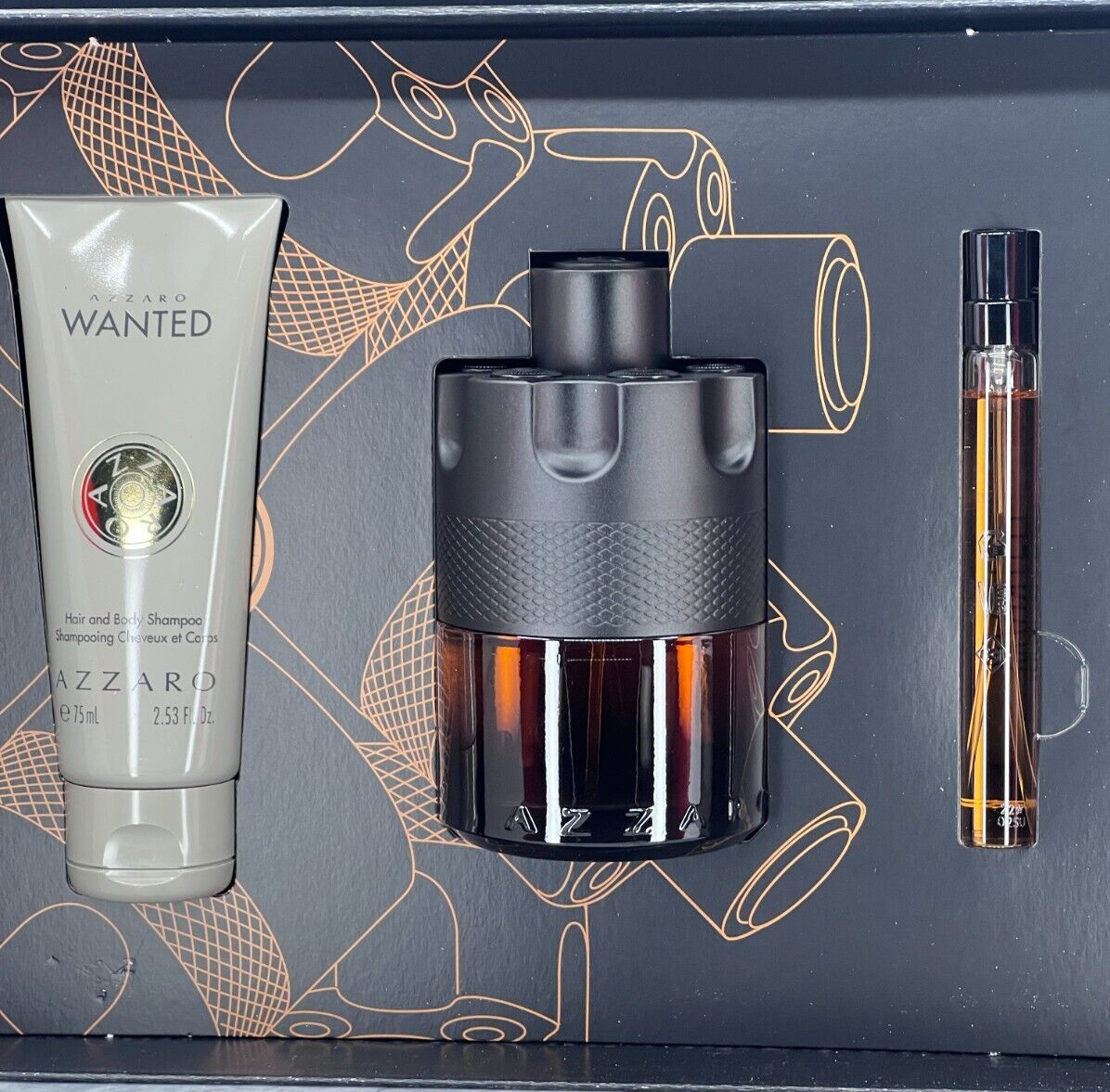 Azzaro The Most Wanted 3 piece Parfum, Hair & Body Shampoo Set