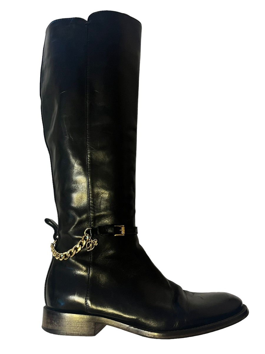 Dsquared2 Riding Tall Boots •Women 36/ US 6• Black Leather Gold
