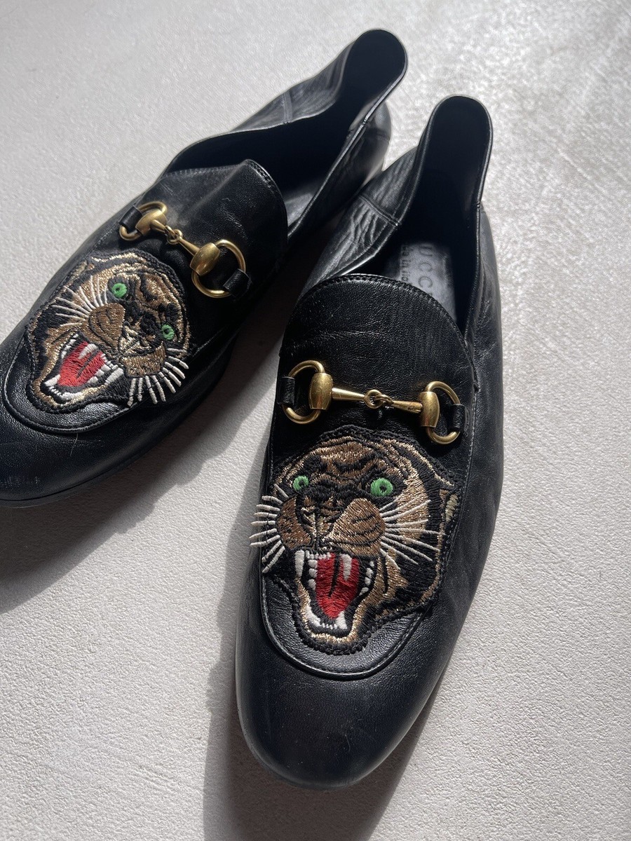 Gucci Black Leather Horsebit Loafers men 8 Panther Animal Head