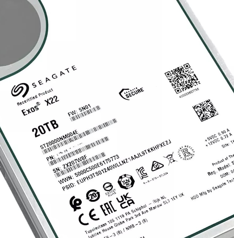 Seagate EXOS X22 20TB SATA 6Gbps 7200RPM 3.5