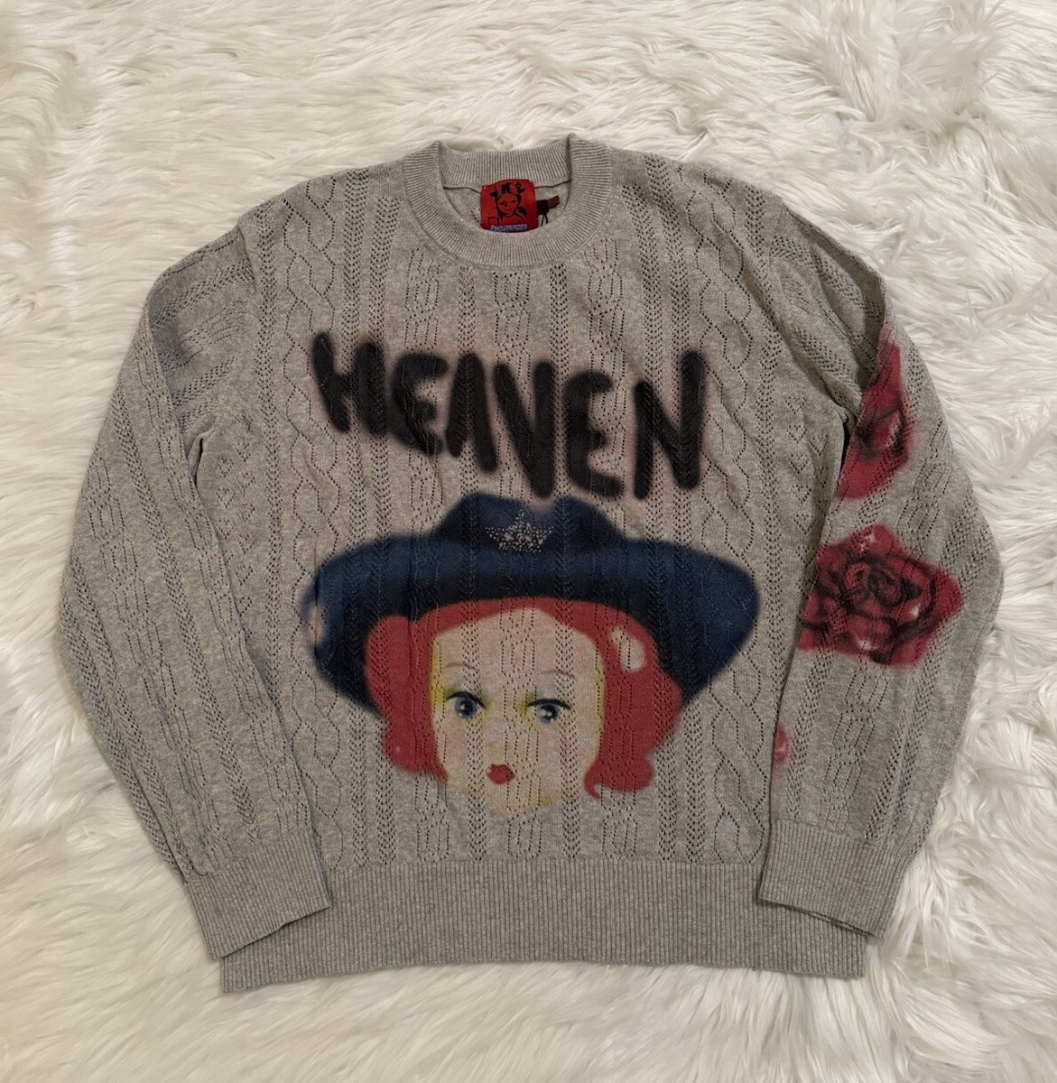 Heaven By Marc Jacobs New Airbrush Print Sweater Knit Grey Small