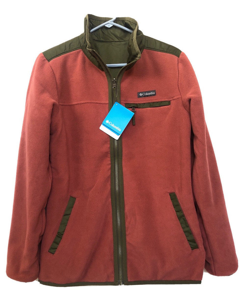 Columbia Reversible Fleece-Lined Jacket M Military Green/rust Red
