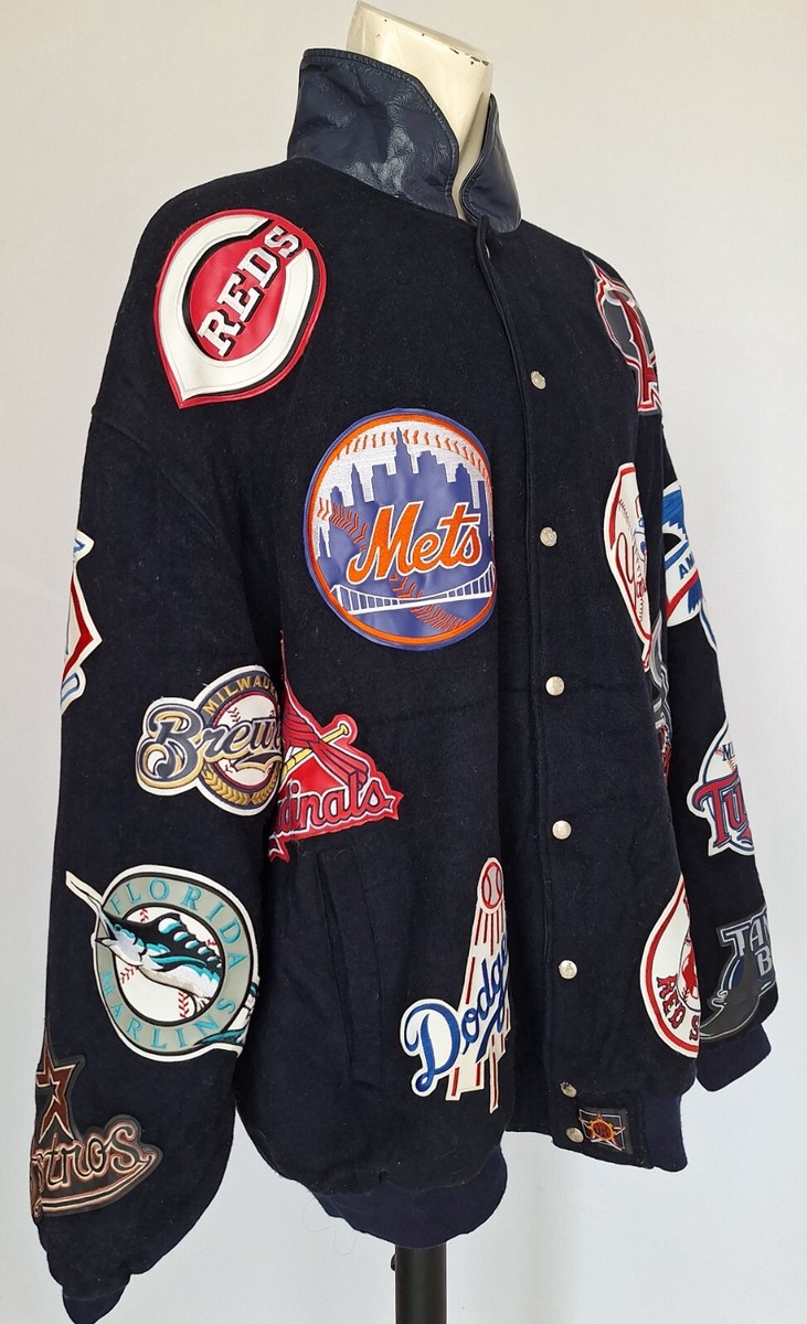 Vintage 90s Jeff Hamilton MLB Patchs Wool Leather Jacket