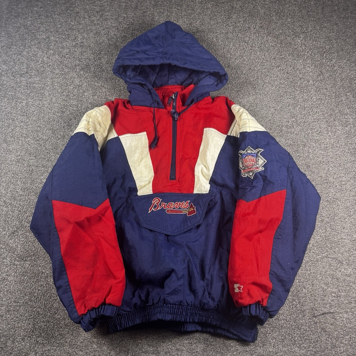 Vintage 90s Starter Atlanta Braves Puffer Jacket Mens Large Blue 1