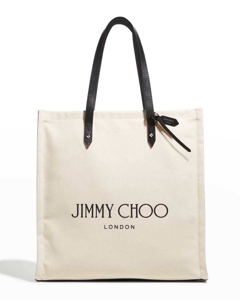 Jimmy Choo Canvas & Leather Logo Tote Bag Natural | eBay