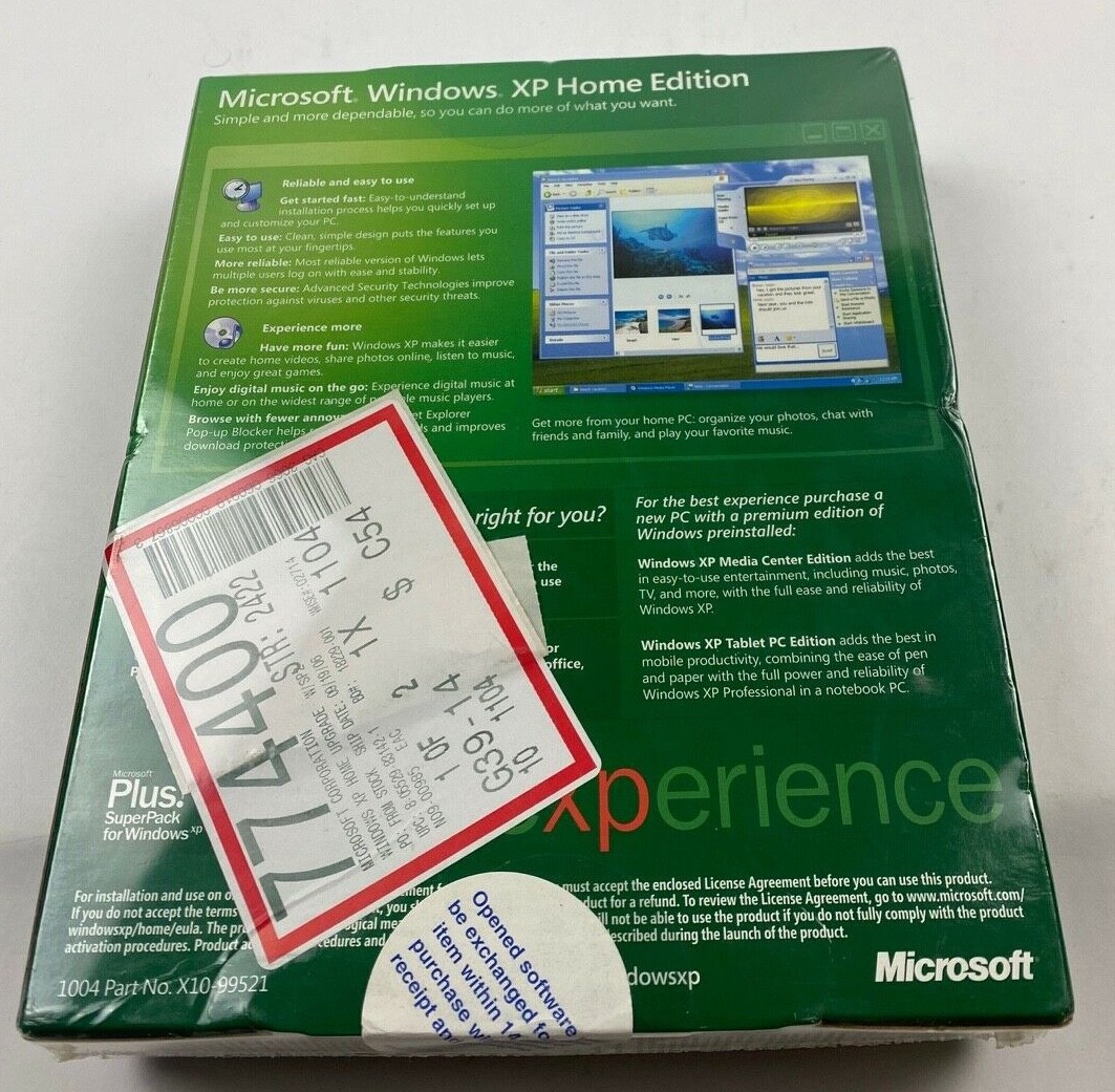 MICROSOFT WINDOWS XP HOME w/SP2 UPGRADE VERSION FOR 98/98SE/ME NEW