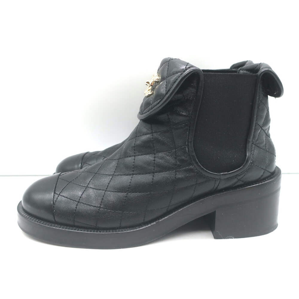 Chanel CC Turn Lock Fold-Over Ankle Boots Black Quilted Leather