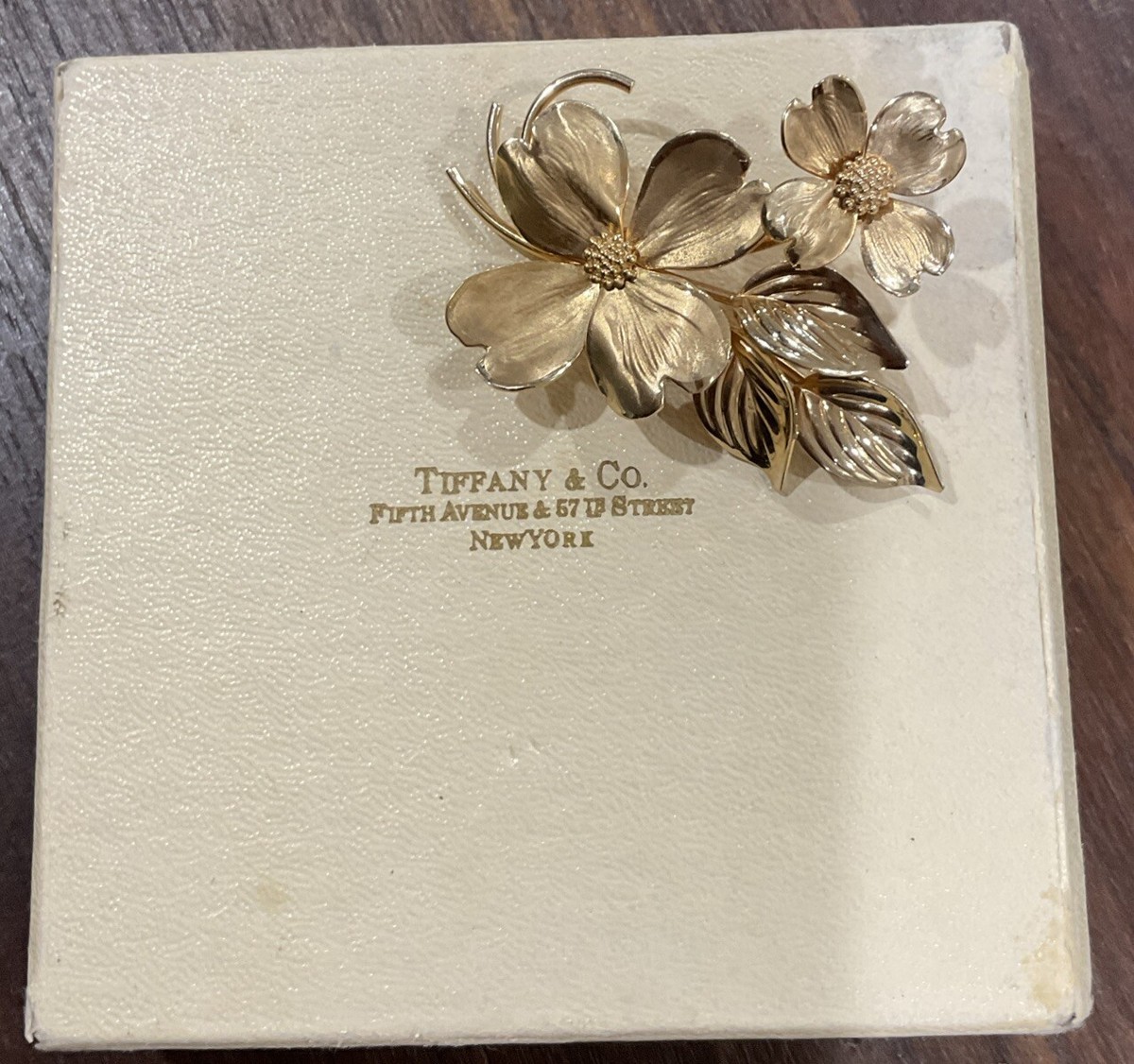 Vintage Numbered Tiffany & Co 14K Yellow Gold Dogwood Flower