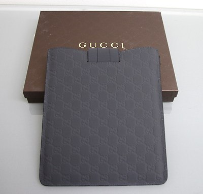 New Authentic GUCCI GG Monogram Guccissima Leather iPad Case Gray