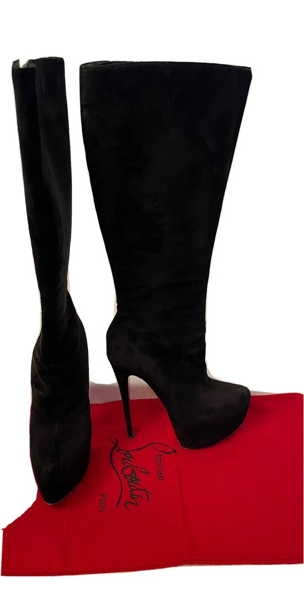 CHRISTIAN LOUBOUTIN Black Suede Daffodil Knee High Boots 160mm