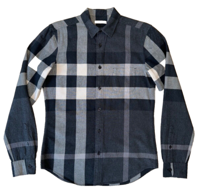 Burberry Brit Black Grey Flanel Nova Check Print Button Down Long