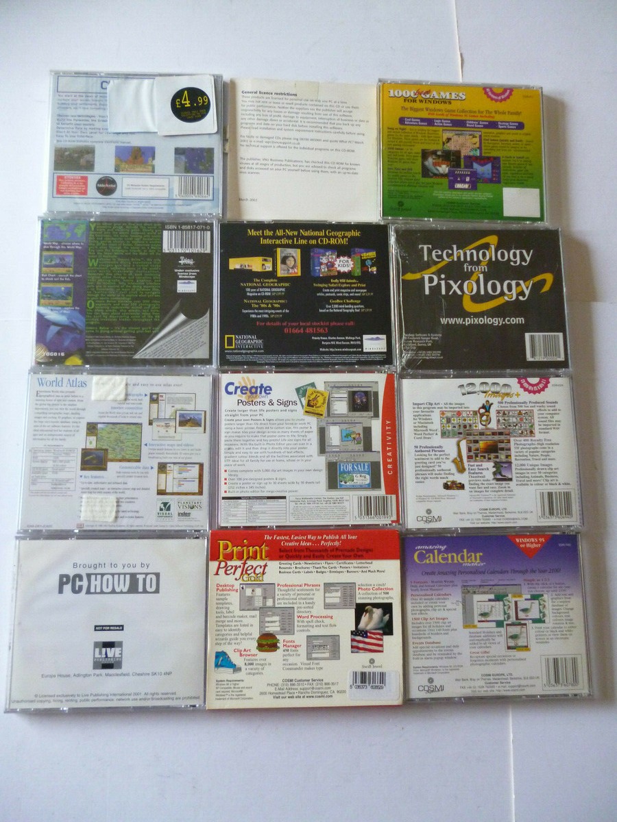 Lot x 12 PC CD-Rom Video Games + Software Discs For Windows 95/98