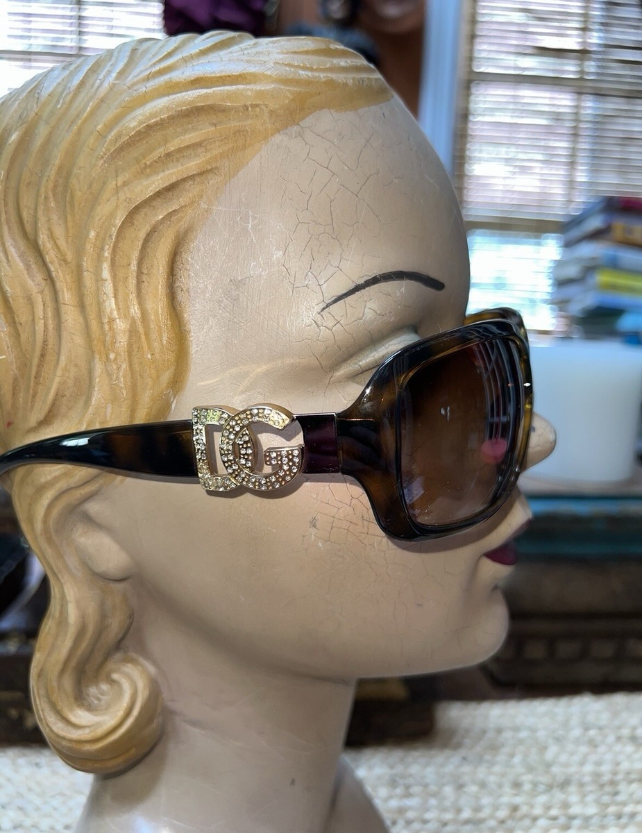 Vintage Dolce & Gabbana Brown Tortoise DG Logo Rhinestone
