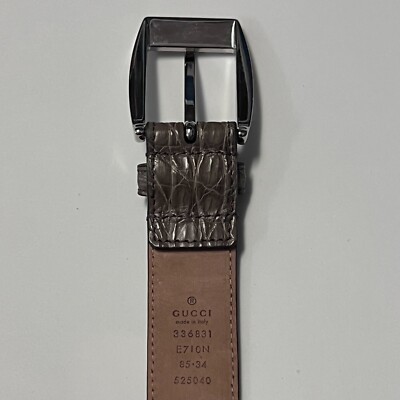 $895 NEW GUCCI Mens Crocodile Belt with Classic Square Buckle