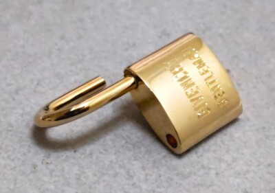 GIVENCHY Padlock Keyring Gold Color Logo Engraved Keychain Bag