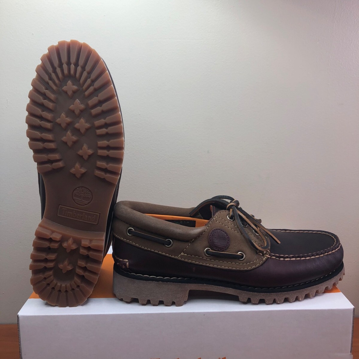 Timberland Authentics Mens Sz 8.5 3-Eye Boat Shoe 'Root Beer' Full