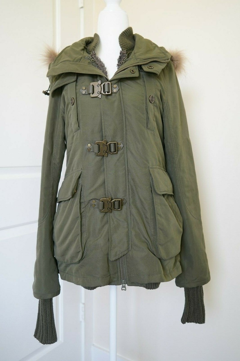 Sly Military Olive Green Fur Hooded Parka w Removable Down Lining
