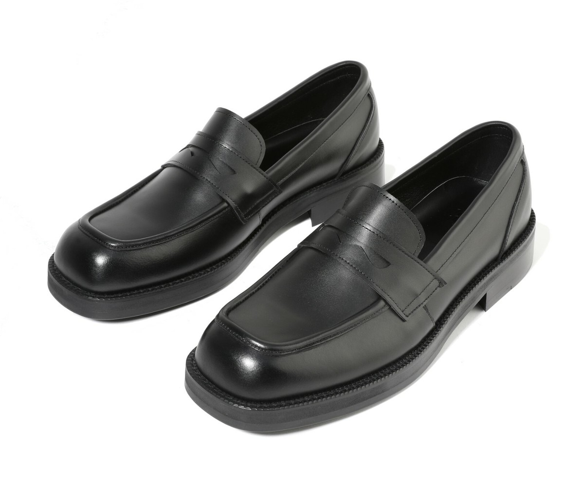Firenze Atelier Men's Matt Black Leather Square Toe Penny Loafers