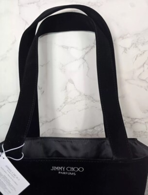 Jimmy Choo Tote Bag Black Velvet Silver Glitter Carry Overnight