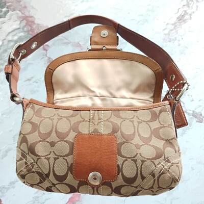 Coach SMALL 11860 Y2K Soho Beige Signature C Canvas & Tan Leather