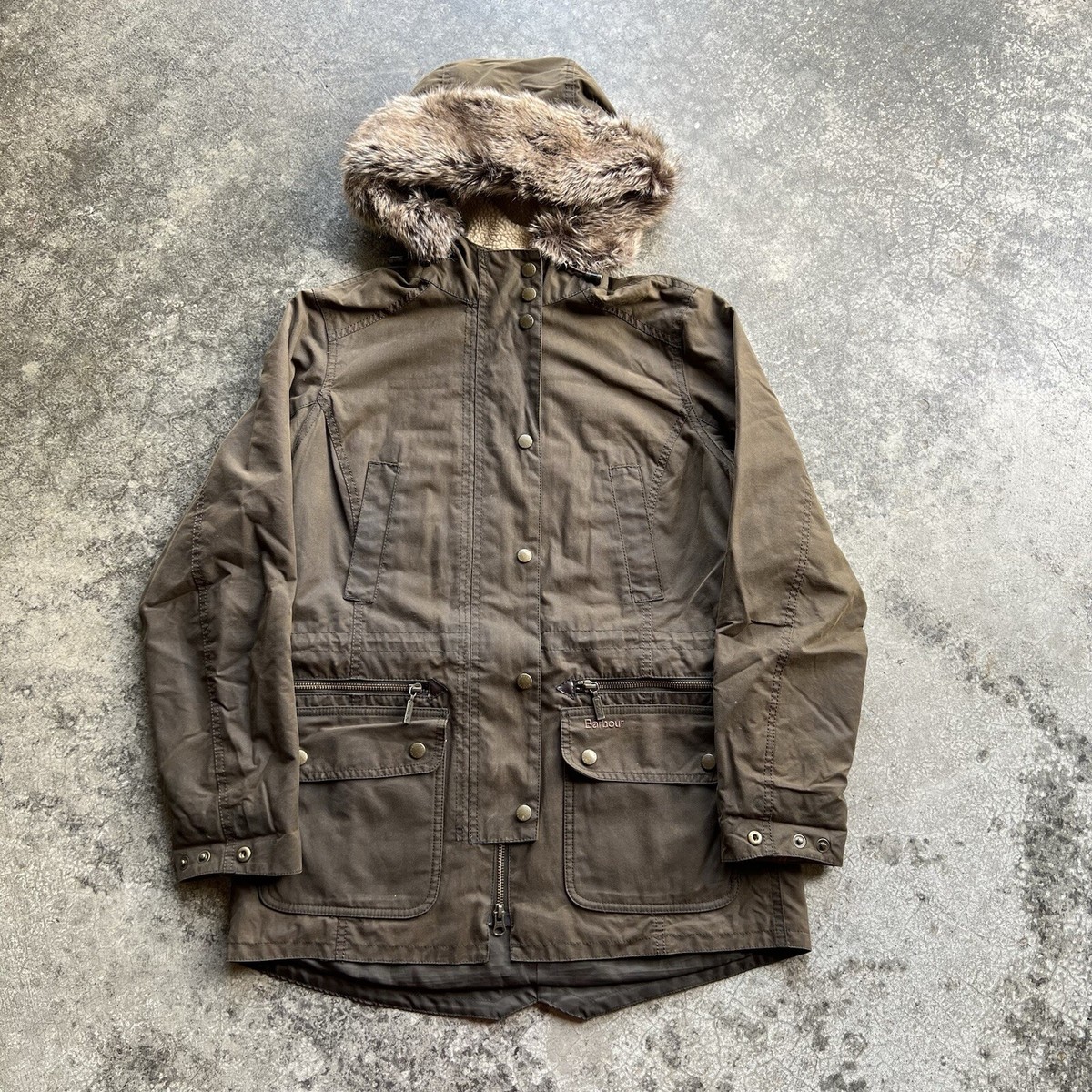 Barbour Kelsall Wax Parka Fur Hood Tartan Lined Green Coat Jacket