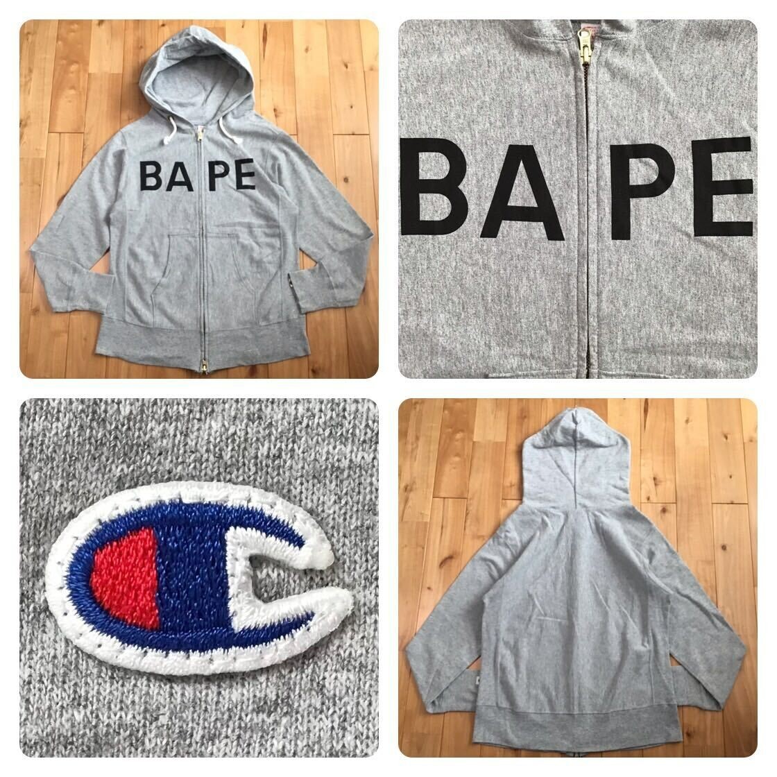 BAPE × CHAMPION BAPE logo zip hoodie Gray A Bathing Ape Size M | eBay
