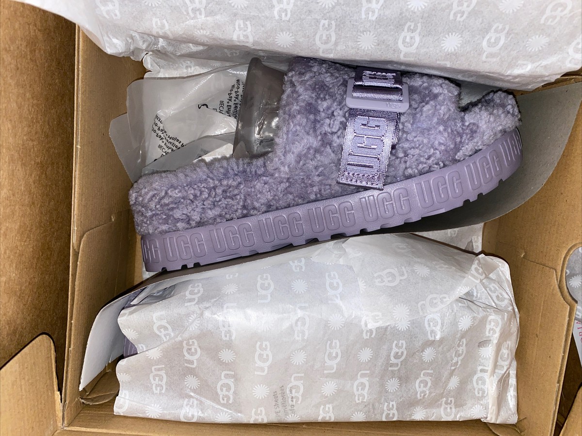 New Box Ugg Fluffita Slides Light Purple Shearling Platform