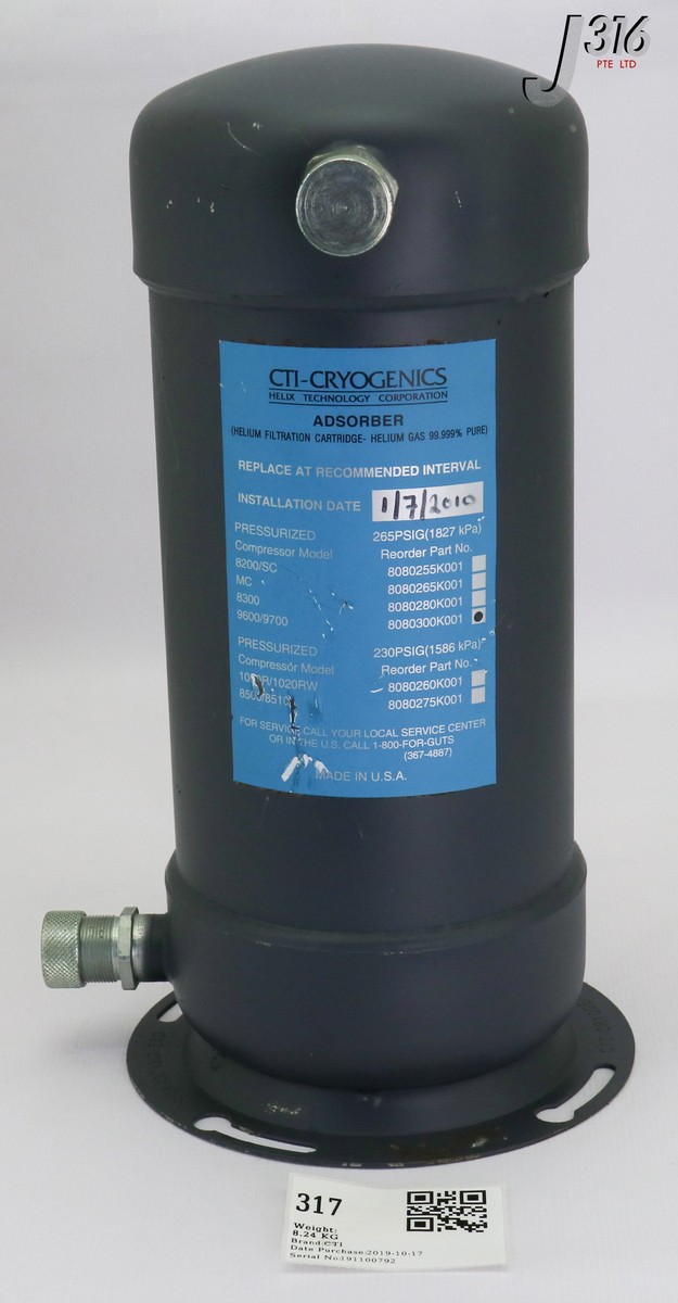 317 CTI CRYOGENICS HELIUM COMPRESSOR ADSORBER FOR 9600/9700