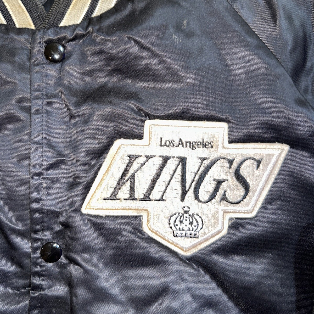 Vintage Los Angeles Kings Jacket Large Black Chalk Line Satin 90s