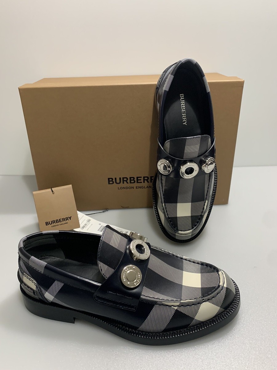 Burberry Broadbrook Women Check Dark Charcoal Blue Loafer Sz.37