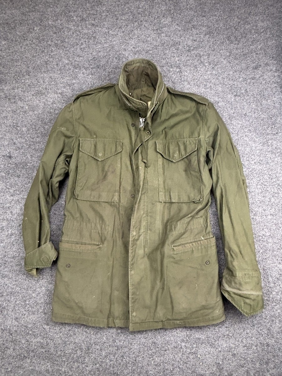 Vintage US Army M-65 Field Jacket Mens Small Long Olive Green