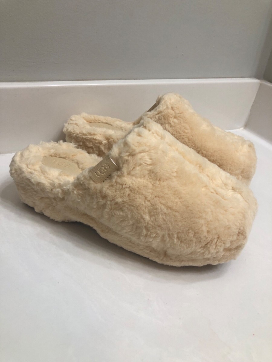 UGG NATURAL FUZZ SUGAR CLOG FAUX FUR SIZE 7 | eBay