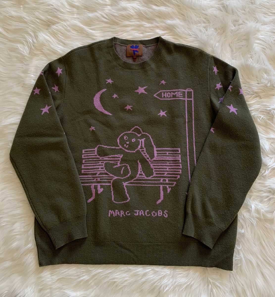 Heaven By Marc Jacobs Bunny Knit Crewneck Sweater Wool Green XL | eBay