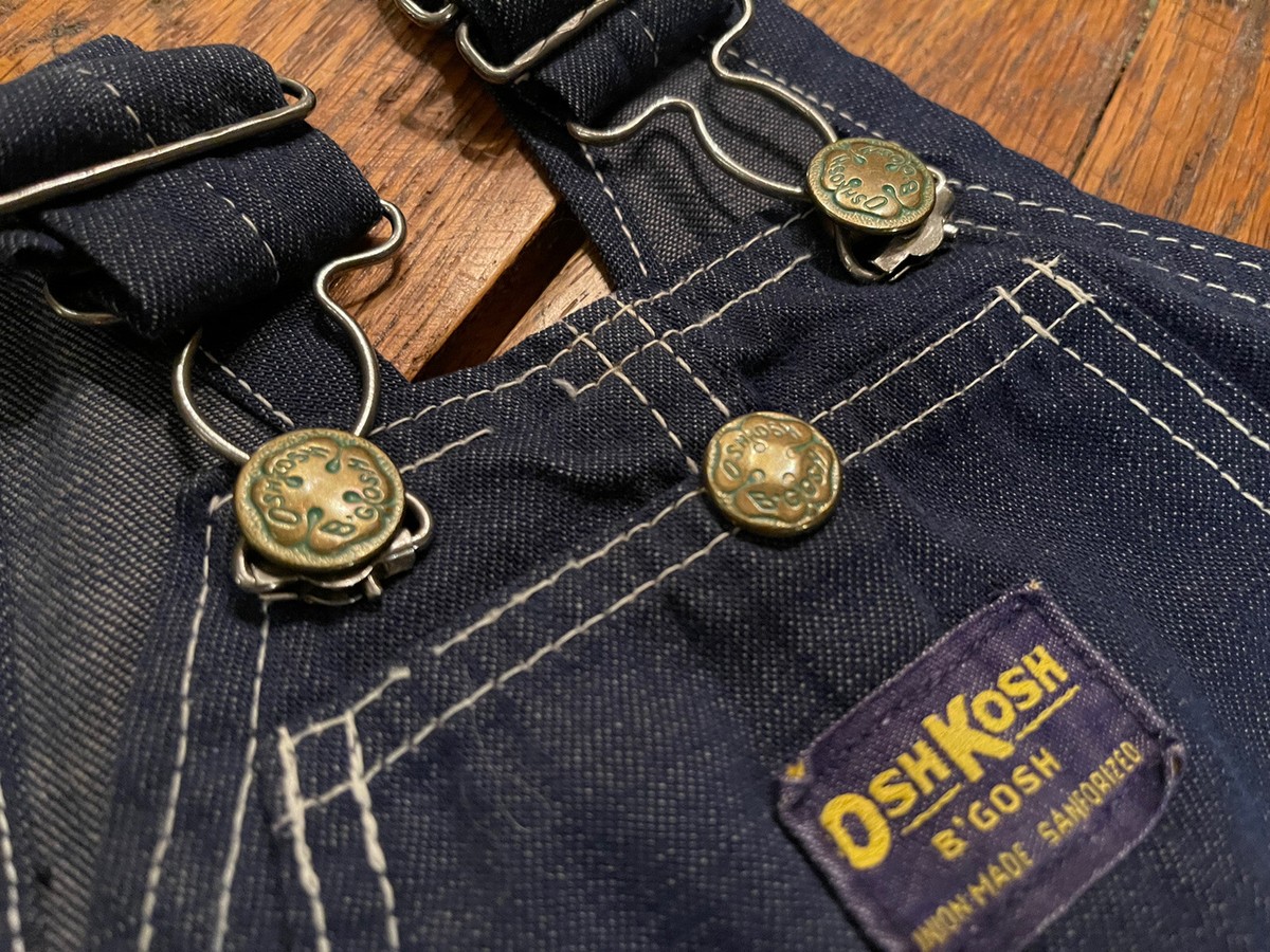 Vintage 50s 60s OSHKOSH Vestbak Union Green Brass Button Denim