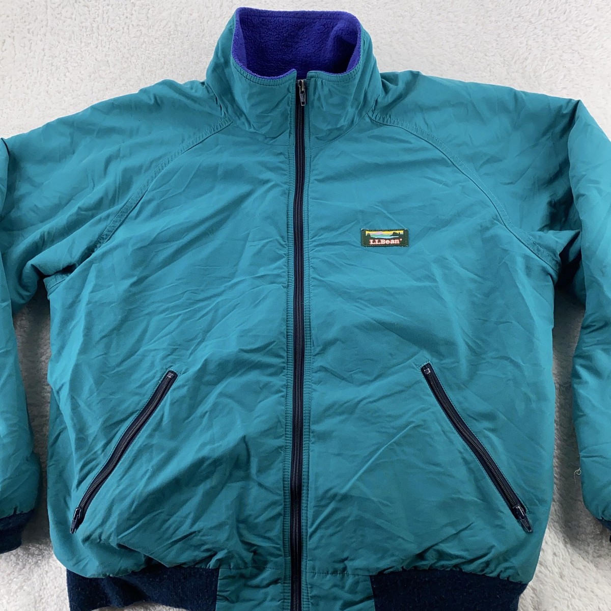 Vintage 90s LL Bean Warm-up Jacket Mens Medium Fleece Lined Teal