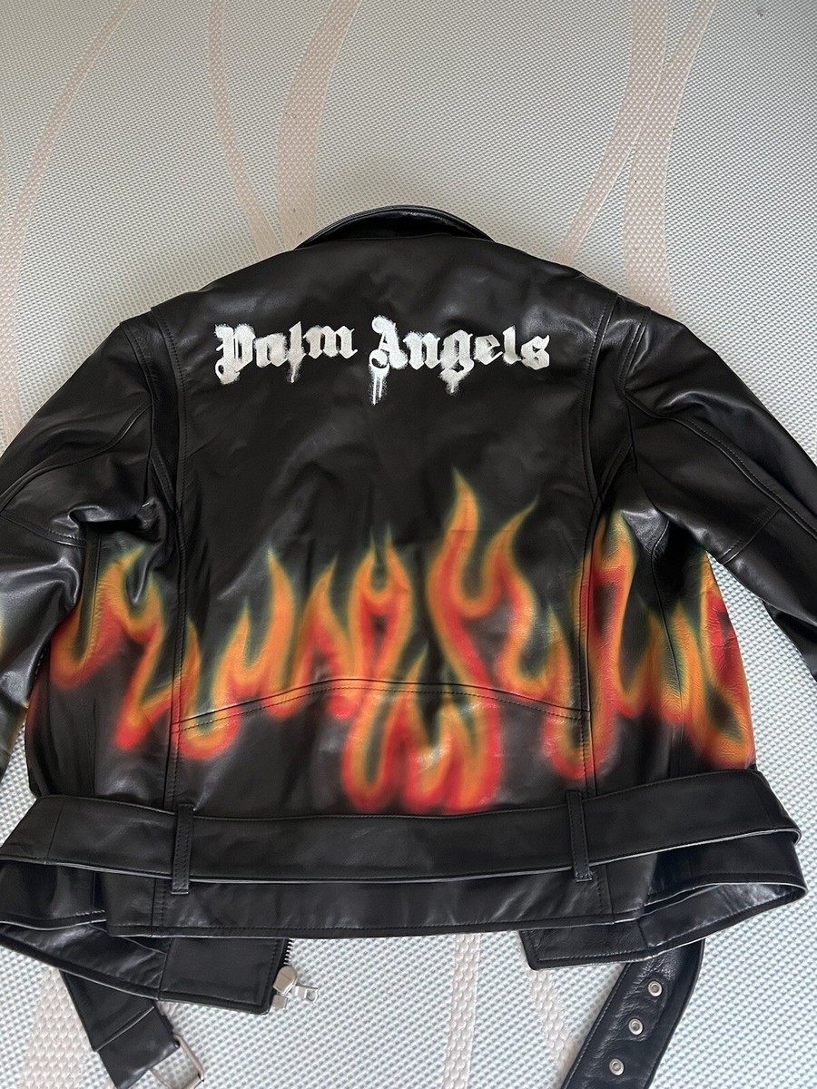 Palm Angels Burning Perfecto Leather Bomber Jacket MOTORCYCLE