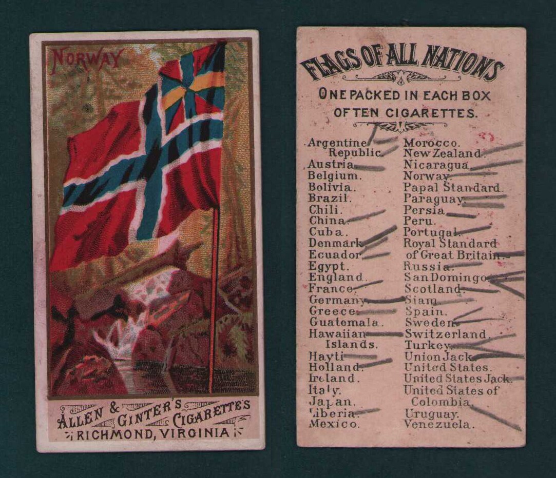 1887 Allen & Ginter N9 - FLAGS Of All NATIONS Tobacco Cards - U