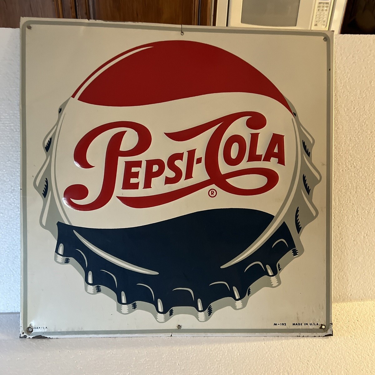 Vintage 1950s-1960's PEPSI COLA Bottle Cap Sign Metal 25”x25” OEM