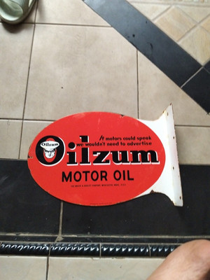 Antique Rare OILZUM Double-Sided Metal Flange Sign Rare | eBay