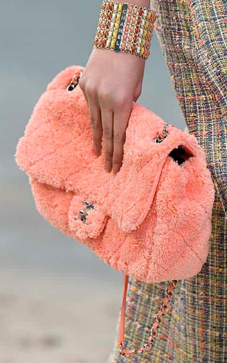 Chanel Coco Shearling Fur Pink Peach 2019 Lagerfeld Collection