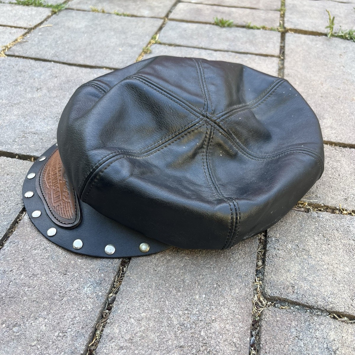 Vintage 80's Harley Davidson Leather Captain's Hat Cap Biker