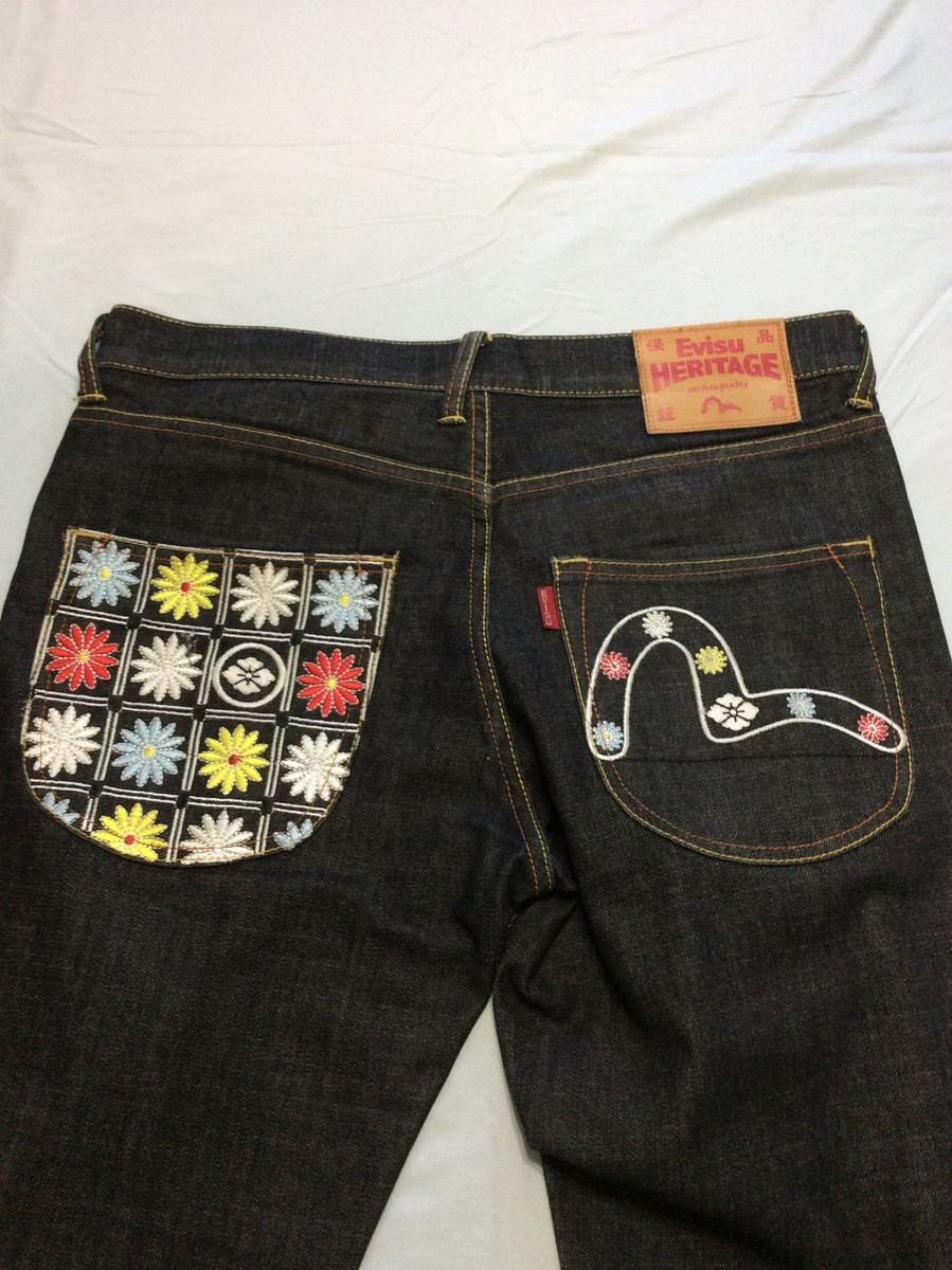 EVISU INDIGO HERITAGE GENES 100% COTTON JAPON BUTTON FLY SIZE 34