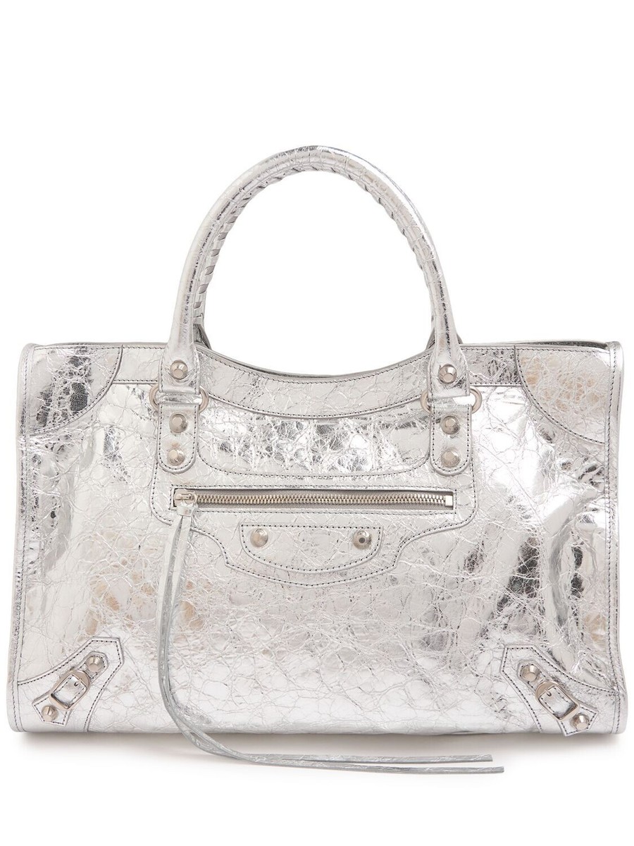BALENCIAGA Le City Medium Silver Leather Shoulder Bag New | eBay