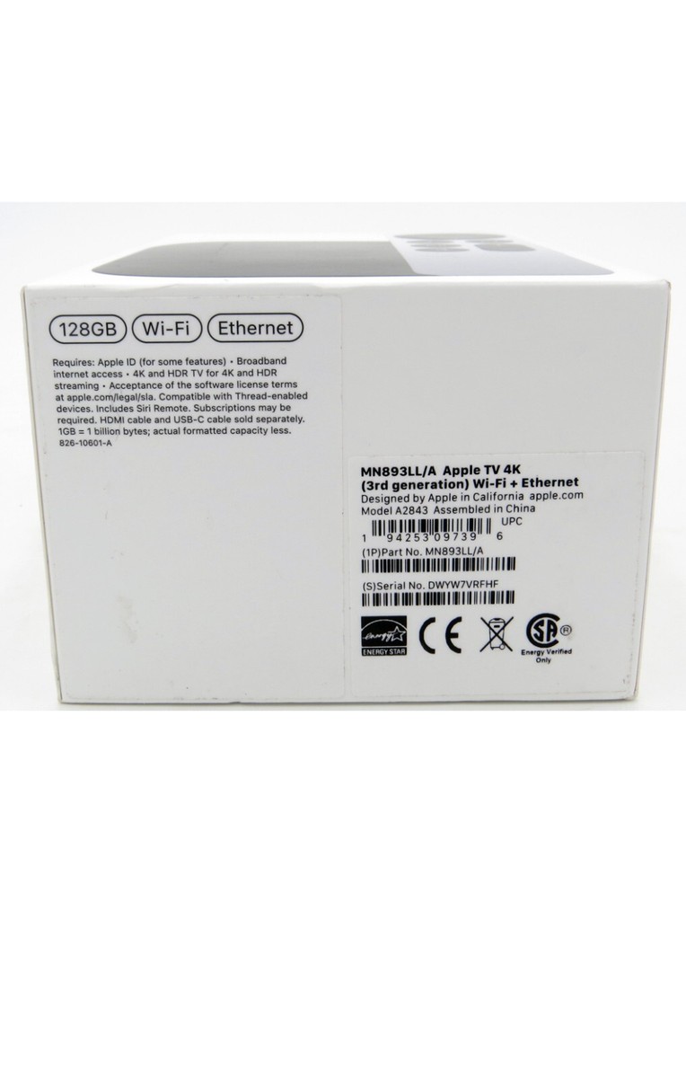 Apple TV 4K 3rd Gen. 128GB Media Streamer Wi-Fi + Ethernet MN893LL