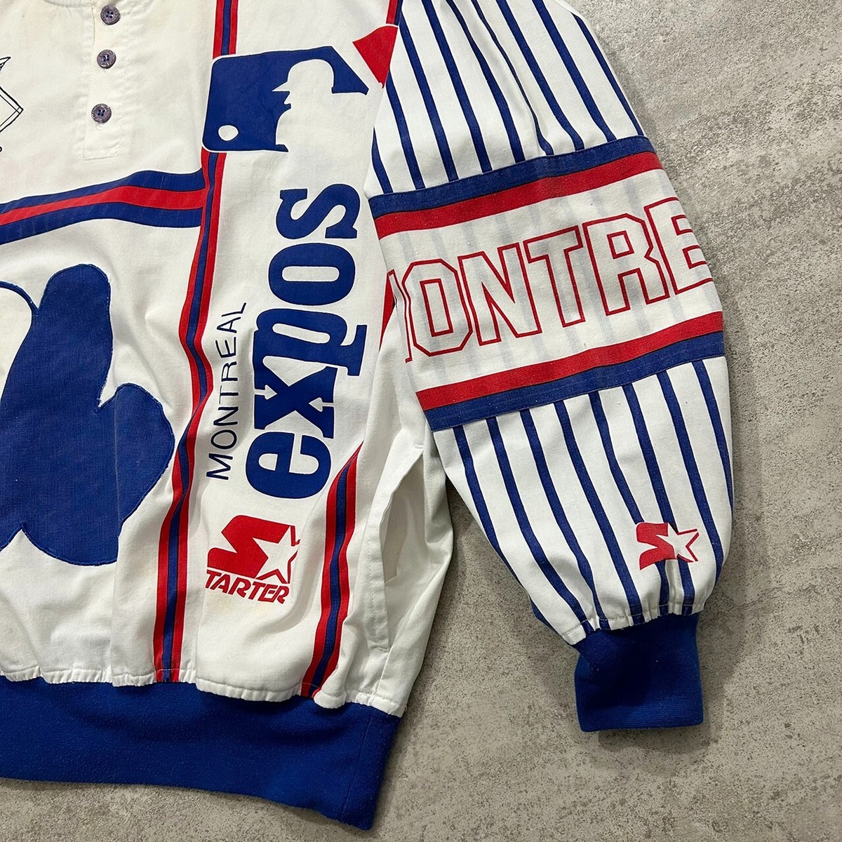 VTG 80s 90s MLB MONTREAL EXPOS STARTER PULLOVER JACKET AOP SIZE XL