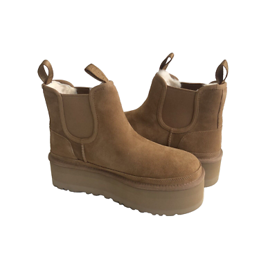 UGG WOMEN NEUMEL PLATFORM CHELSEA CHESTNUT ANKLE SHOE US 10 / EU