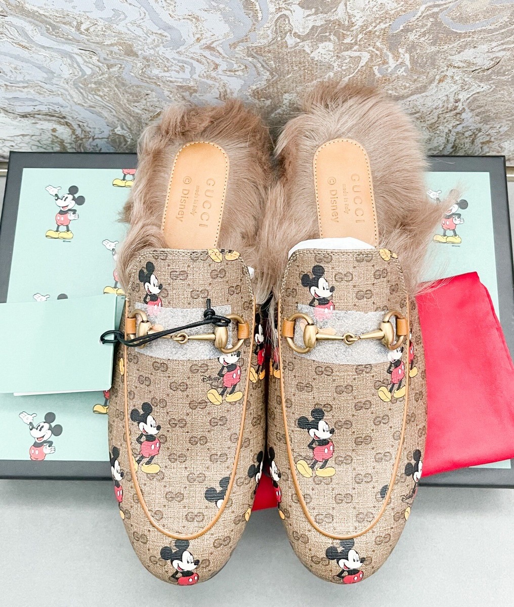Gucci Disney Mini Vintage GG Monogram Mickey Mouse Fur Princetown
