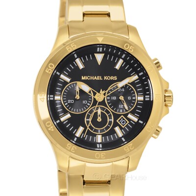 Michael Kors Greyson Mens Gold Chronograph Watch Black Dial